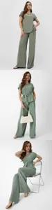 Detailed multi-angle studio view of elegant French style casual two piece chic outfit set.