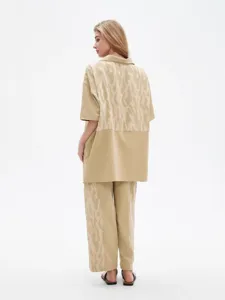 Ensemble loungewear décontracté en jacquard avec haut à manches courtes et pantalon