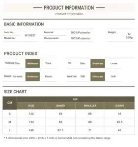 Size chart details of women's autumn winter loose knit sweater showing exact measurements.