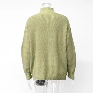 Casual loose high-neck knitted sweater for women, comfortable autumn winter solid color pullover.