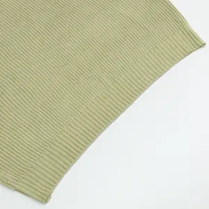 Detail shot of light green knitted fabric, soft texture and clear ribbing design.