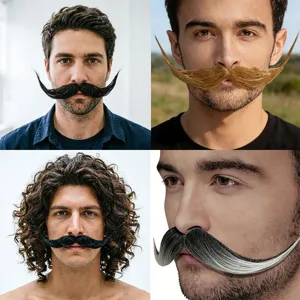Baffi Finti Realistici per Festa di Halloween Divertenti Baffi a Manubrio Extra Grandi Barba Finita Curva per Carnevale Adulti