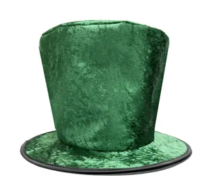 Groene fluwelen hoge hoed voor St. Patrick's Day feest, verkleedpartij en feestelijke decoratie.
