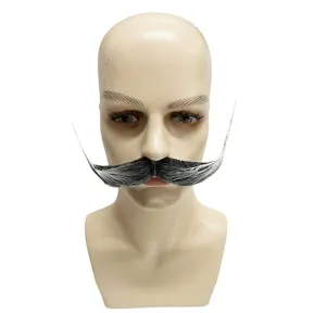 Finta baffi ricurvi oversize per costume da festa di Halloween nero bianco finto baffo