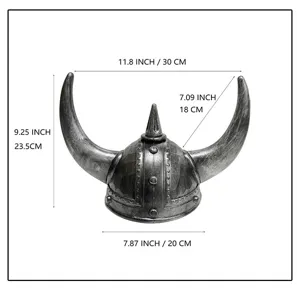 Gedetailleerd overzicht met de afmetingen en specificaties van de Vikinghelm met hoorns.