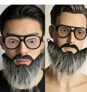 Close-up detail shot of the funny Halloween fake beard and novelty glasses set for parties.