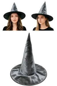 Grijze pluche heksenhoed voor Halloween feest, zachte harige tovenaar pet kostuum accessoire.