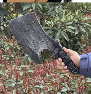 Detailed view of the Halloween horror plastic axe prop with skull handle and textured blade.