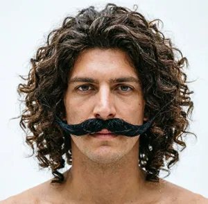 Festa di Halloween finta baffo riccio grande oversize barba sagomata dettaglio foto alta