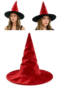 Halloween rode fluwelen heksenhoed, klassieke puntige tovenaarsmuts voor feest cosplay verkleed.