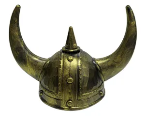 Viking gehoornde helm kostuum accessoire, zwart gouden plastic krijger hoed voor Halloween.