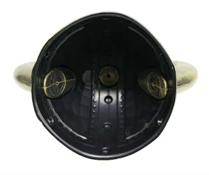 Gedetailleerd overzicht van de binnenstructuur van de zwarte kunststof Viking helm voor Halloween.