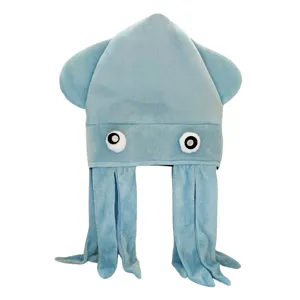 Cute blue velvet squid hat for parties, cosplay, and fun performance props. Main view.