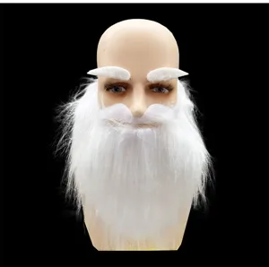 Set barba e sopracciglia da Babbo Natale bianco, perfetto per feste di Natale e cosplay.