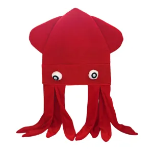 Vibrant red velvet squid hat, funny octopus costume hat for party, dance and cosplay events.