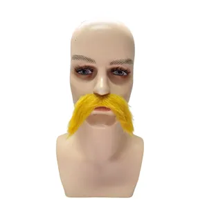 Fausse moustache jaune vif, accessoire de costume pour fêtes, Halloween et événements amusants.