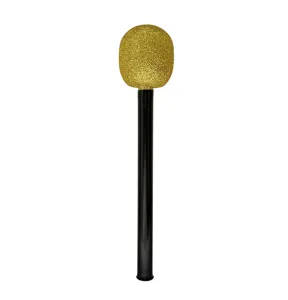 Goldenes Glitzer Spielzeug Mikrofon Detail, schwarzer Griff Fake Mikrofon Prop für Party.