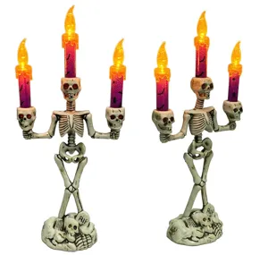 Halloween Skelett Kerzenhalter Detailansicht, gruselige Harz Totenkopf Figur mit LED.