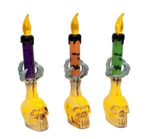 Halloween Skelett Kerzenhalter LED Lichter, gruselige Totenkopf Requisiten Party Deko.