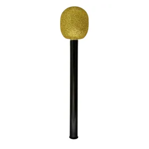Künstliches Mikrofon-Requisit aus Kunststoff mit goldenem Glitzerkopf für Party-Auftritte.