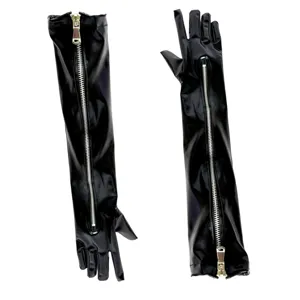 Zwarte lakleren lange handschoenen met rits voor toneelvoorstelling feest kostuum en cosplay