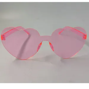 Rosa herzförmige Sonnenbrille für Damen, süße rahmenlose Brille für Party und Alltag.