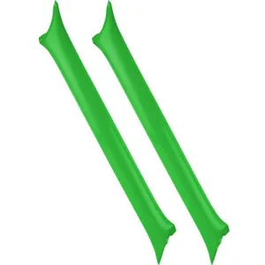 Green inflatable cheering sticks detail view for sports events and party celebrations.