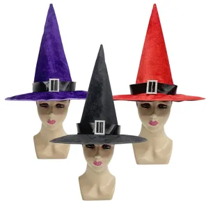 Halloween witch hats set velvet wizard caps with rhinestone buckle for party costume wear