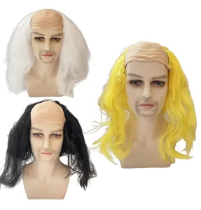 Divertente parrucca calva da costume con capelli lunghi per feste e grandi eventi.