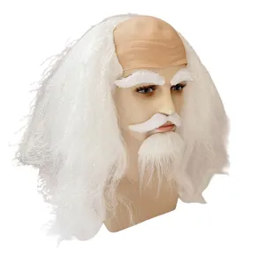 Set parrucca uomo anziano calva e barba bianca per festa di Halloween cosplay costume