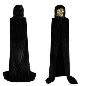Black velvet hooded cloak for Halloween party, cosplay costume and grim reaper dress up.