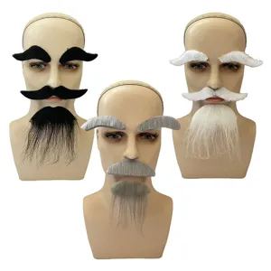 False beard mustache set for party costume cosplay role play, black grey white facial hair.