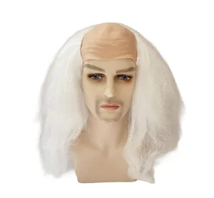Parrucca vecchio uomo calvo Halloween capelli ricci bianchi soffici festa gioco ruolo