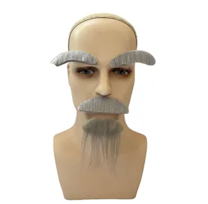 Grey old man costume beard set fake eyebrows mustache for party cosplay dress up props