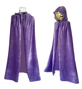 Purple velvet hooded cloak for Halloween party, adult costume cosplay cape for carnival events.
