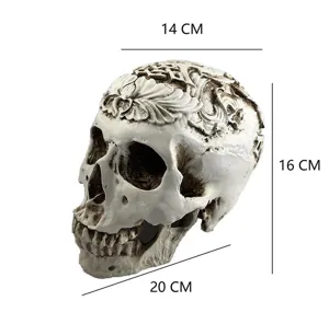 Resin Skull Model Halloween Human Skeleton Figurine Carved Skull Aquarium Ornament Art