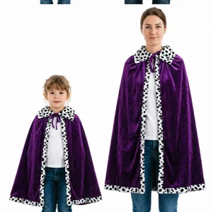 Purple velvet parent-child cloak with spotted faux fur trim for cosplay and parties.