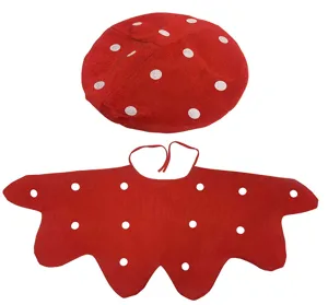 Rote Pilzmütze und gepunktetes Cape Detail, niedliches Zwerg Cosplay Kostüm für Weihnachten.