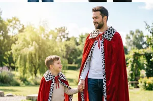 Kids adults red velvet king cloak cape Halloween party costume theatrical performance outfit
