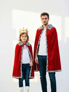 Kids King Prince Costume Cape Velvet Royal Cloak With Faux Fur Spotted Trim For Halloween Children's Day Party Performance Clothing