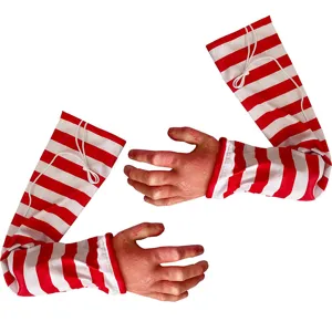 Halloween bloody severed arm prop with red white striped sleeve spooky hanging zombie decor.