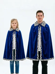 Royal blue velvet cloak cape with spotted trim for adult and kids festival party costume