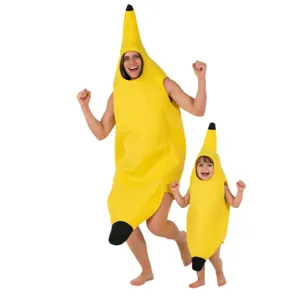 Costume de banane amusant d'Halloween pour adultes et enfants, jolie tenue de fête de fruits.