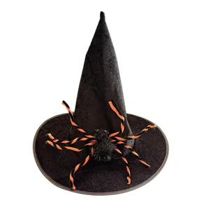 Halloween witch hat black pointy hat party costume headwear with spider decoration festival