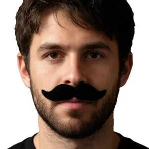 Funny black fake mustache party costume beard prop for men Halloween cosplay photo booth.