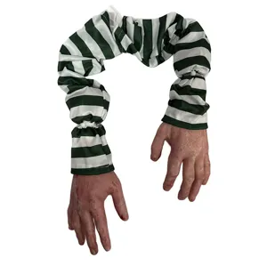 Halloween hanging severed arm prop with green white striped sleeve bloody zombie hands decor