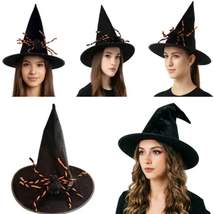Women black witch hat with orange spider halloween party costume wizard cosplay accessory