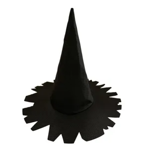 Zwarte mesh heksenhoed voor Halloween feest, spitse hoed met gekarteld randontwerp voor dames.