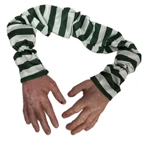 Halloween fake severed arms bloody zombie hands with green white striped sleeves for party decor