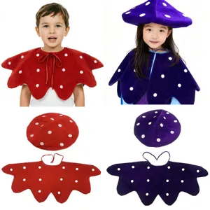Kinder Pilz Kostüm Umhang und Hut Set rot lila gepunktet Cosplay Party Verkleidung Outfit